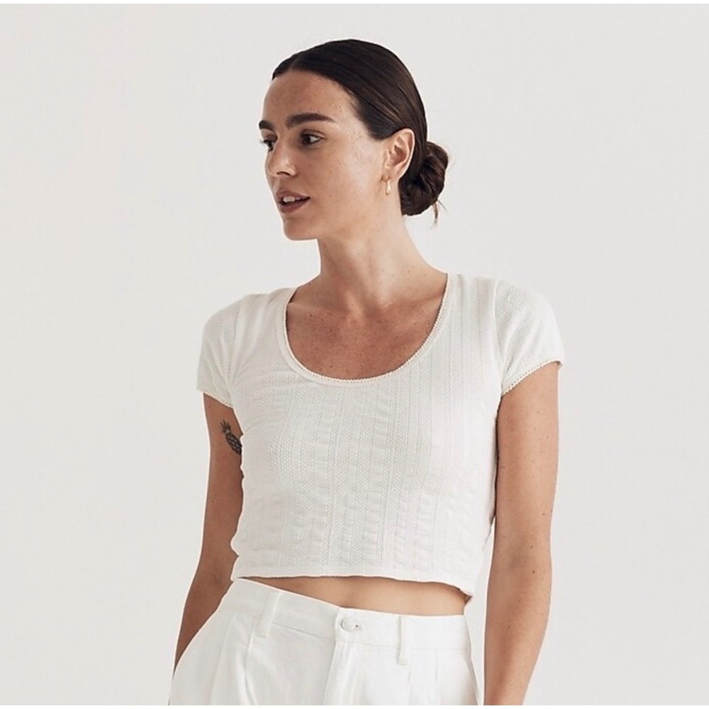 MADEWELL Baby Cropped Tee Top Shirt White Cream Pointelle Scoop NEW 90S Y2k Lace
